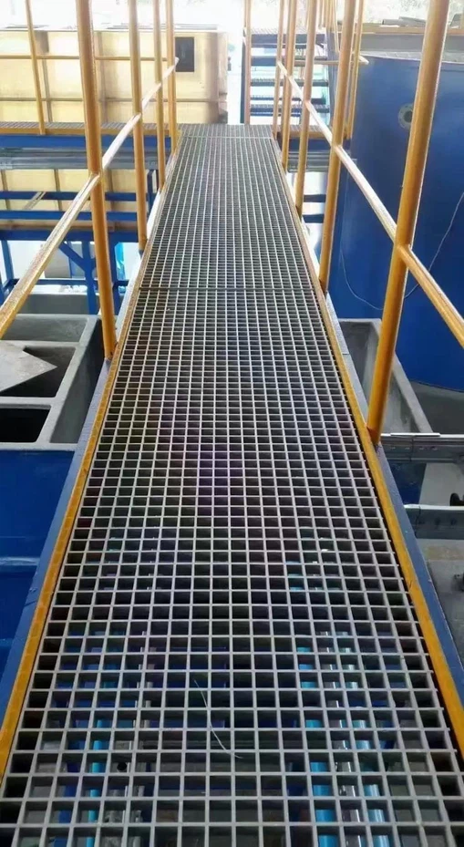 Chemical plant with FRP grating floor for corrosion resistance Chemical plant with FRP grating floor for corrosion resistance